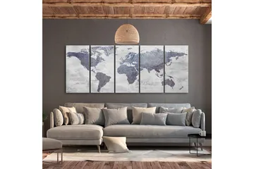 Billede Concrete World Map 5 Parts Narrow 225x90 - Artgeist sp. z o. o. - Boligtilbehør - Billeder & kunst - Billeder på lærred