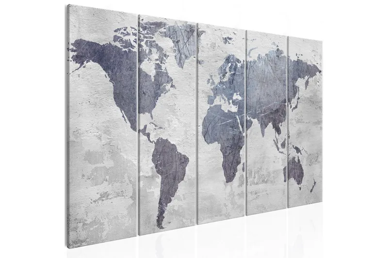 Billede Concrete World Map 5 Parts Narrow 200x80, Artgeist sp. z o. o.