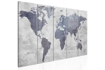 Billede Concrete World Map 5 Parts Narrow 225x90 - Artgeist sp. z o. o. - Boligtilbehør - Billeder & kunst - Billeder på lærred