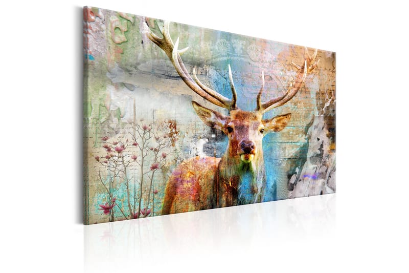 Billede Deer on Wood 90x60 - Artgeist sp. z o. o. - Boligtilbehør - Billeder & kunst - Billeder på lærred