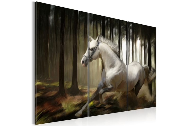 Billede En hvid hest i midten af træerne 90x60 - Artgeist sp. z o. o. - Boligtilbehør - Billeder & kunst - Billeder på lærred