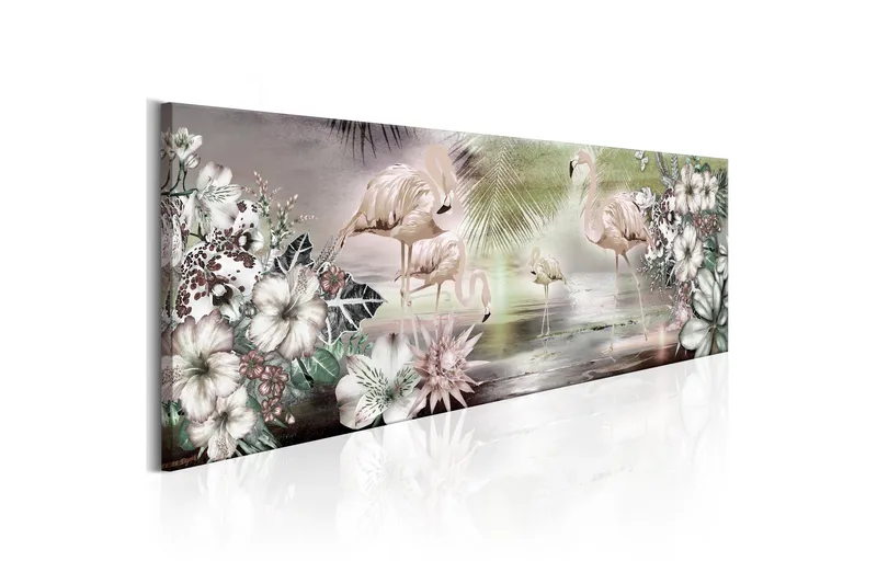 Billede Flamingoes And Flowers 120x40, Artgeist sp. z o. o.