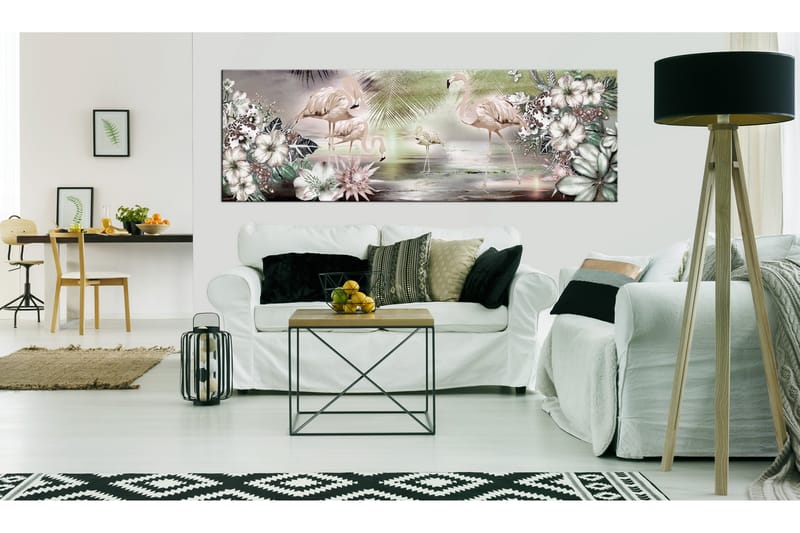 Billede Flamingoes And Flowers 150x50 - Artgeist sp. z o. o. - Boligtilbehør - Billeder & kunst - Billeder på lærred