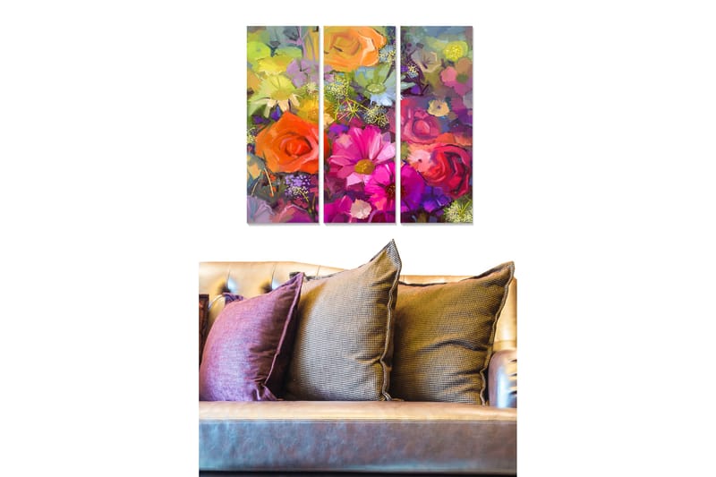 Billede Floral 3 stk Flerfarvet - 22x05 cm - Boligtilbehør - Billeder & kunst - Billeder på lærred