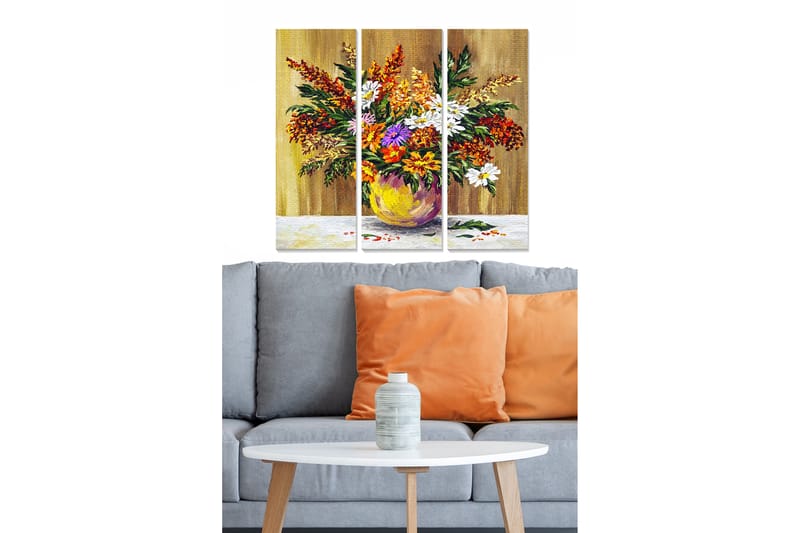 Billede Floral 3 stk Flerfarvet - 22x05 cm - Billeder på lærred