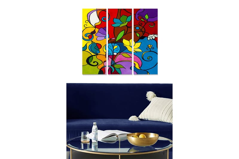 Billede Floral 3 stk Flerfarvet, 22x05 cm