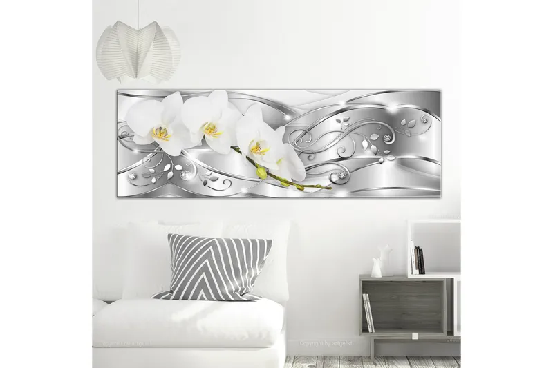 Billede Flowering 1 Part Narrow Silver 150x50 - Artgeist sp. z o. o. - Boligtilbehør - Billeder & kunst - Billeder på lærred