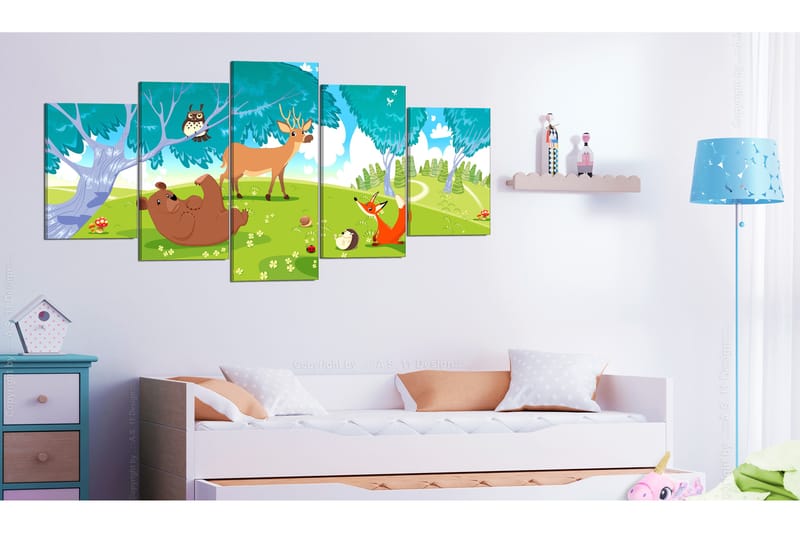 Billede Friendly Animals 5 Parts 100x50 - Artgeist sp. z o. o. - Boligtilbehør - Billeder & kunst - Billeder på lærred