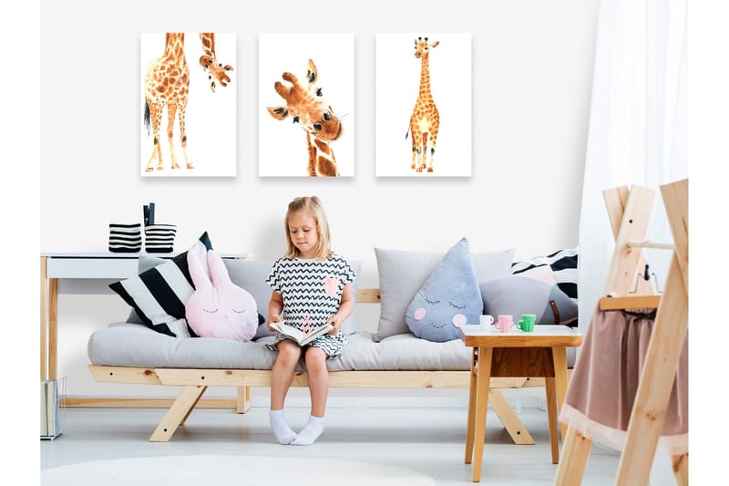 Billede Funny Girafes 3 Parts 120x60 - Artgeist sp. z o. o. - Boligtilbehør - Billeder & kunst - Billeder på lærred