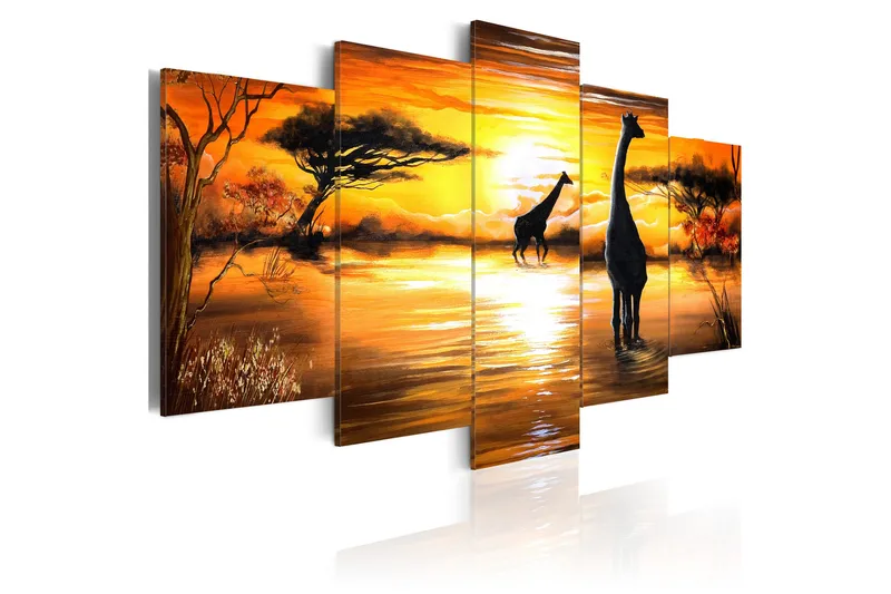 Billede Girafer På Vandhul 100x50 - Artgeist sp. z o. o. - Boligtilbehør - Billeder & kunst - Billeder på lærred