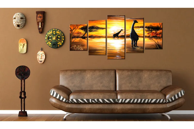 Billede Girafer På Vandhul 100x50 - Artgeist sp. z o. o. - Boligtilbehør - Billeder & kunst - Billeder på lærred