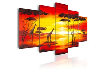 Billede Girafer På Baggrunden Med Solnedgang 100x50