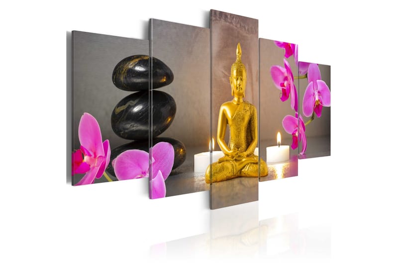 Billede Golden Buddha And Orchids 100x50, Artgeist sp. z o. o.