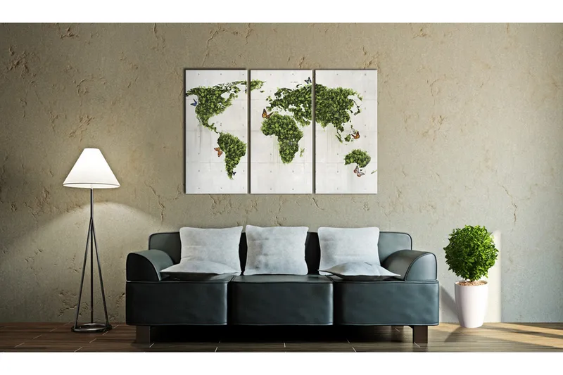 Billede Grønt Land Sommerfugle Triptyk 120x80 - Artgeist sp. z o. o. - Boligtilbehør - Billeder & kunst - Billeder på lærred
