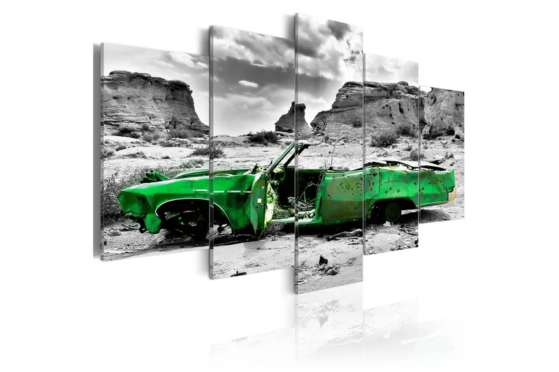Billede Green Retro Car At Colorado Desert 100x50, Artgeist sp. z o. o.