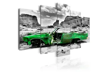 Billede Green Retro Car At Colorado Desert 100x50 - Artgeist sp. z o. o. - Boligtilbehør - Billeder & kunst - Billeder på lærred