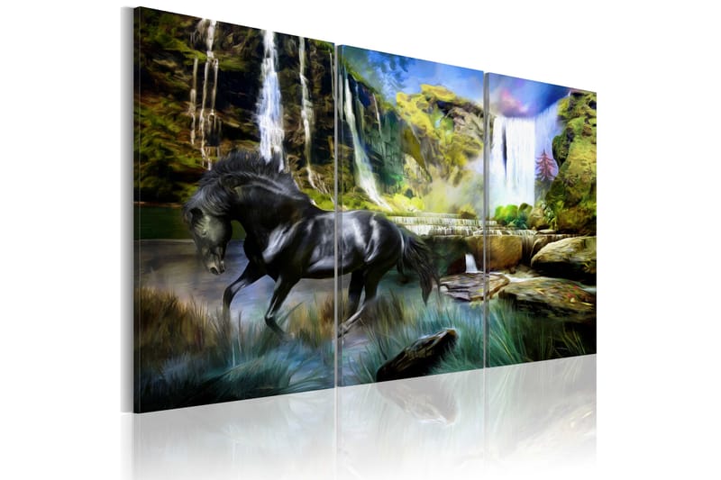 Billede Hest på den himmelblå vandfald baggrund 90x60 - Artgeist sp. z o. o. - Billeder på lærred