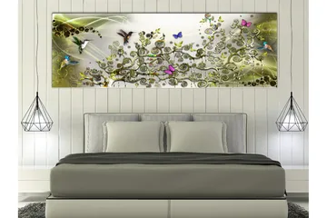 Billede Hummingbirds Dance (1 Del) Grøn Smal 120x40 - Artgeist sp. z o. o. - Boligtilbehør - Billeder & kunst - Billeder på lærred