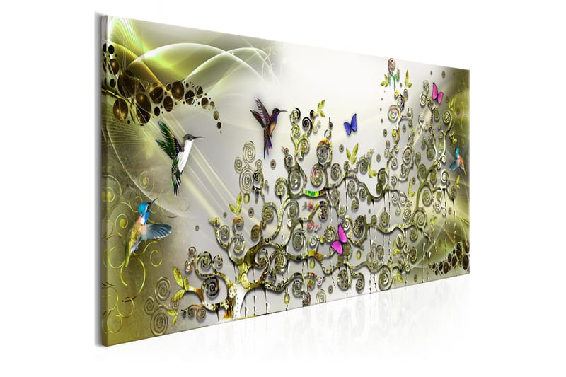 Billede Hummingbirds Dance (1 Del) Grøn Smal 120x40 - Artgeist sp. z o. o. - Boligtilbehør - Billeder & kunst - Billeder på lærred