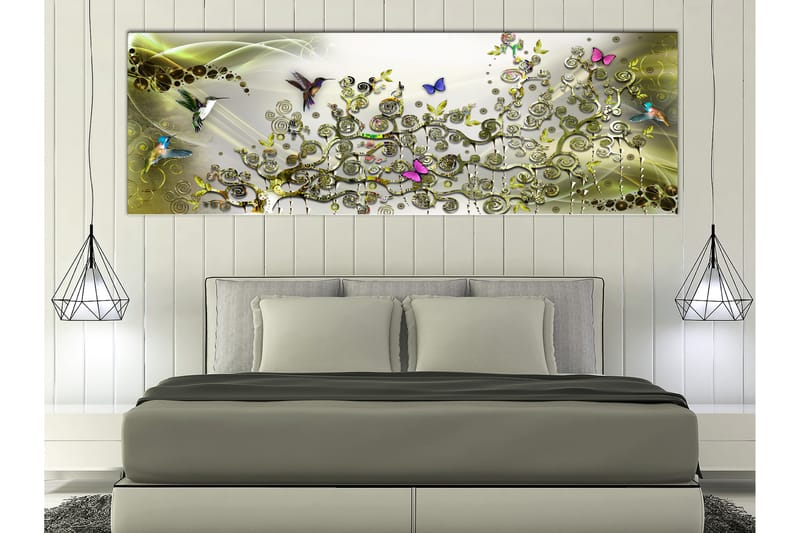 Billede Hummingbirds Dance (1 Del) Grøn Smal 120x40 - Artgeist sp. z o. o. - Boligtilbehør - Billeder & kunst - Billeder på lærred