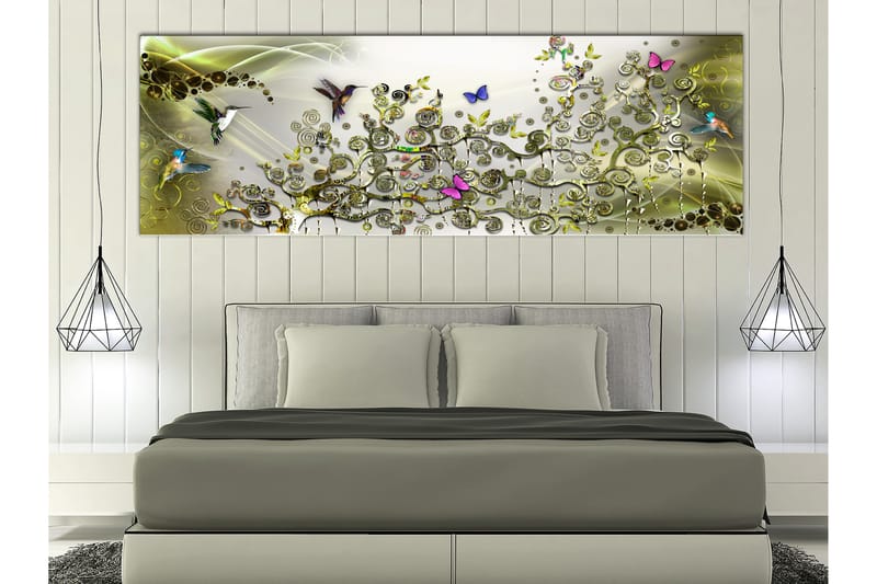 Billede Hummingbirds Dance (1 Del) Grøn Smal 120x40 - Artgeist sp. z o. o. - Billeder på lærred