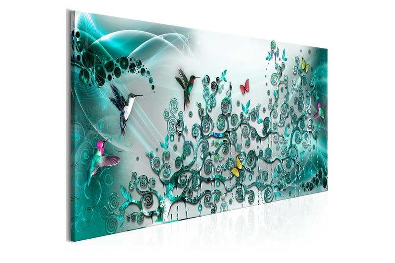 Billede Hummingbirds Dance (1 del) turkis smal 120x40 - Artgeist sp. z o. o. - Boligtilbehør - Billeder & kunst - Billeder på lærred