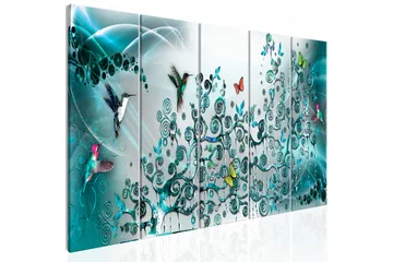 Billede Hummingbirds Dance 5 Parts Turquoise Narrow 225x90 - Artgeist sp. z o. o. - Boligtilbehør - Billeder & kunst - Billeder på lærred