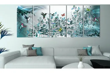 Billede Hummingbirds Dance 5 Parts Turquoise Narrow 225x90 - Artgeist sp. z o. o. - Boligtilbehør - Billeder & kunst - Billeder på lærred