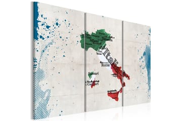 Billede Kort Over Italien Triptyk 60x40