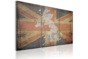Billede Kort Over Storbritannien Triptych 60x40