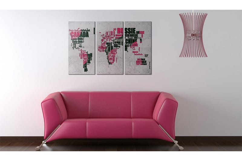 Billede Kort Over Verden Fransk Triptych 120x80 - Artgeist sp. z o. o. - Boligtilbehør - Billeder & kunst - Billeder på lærred