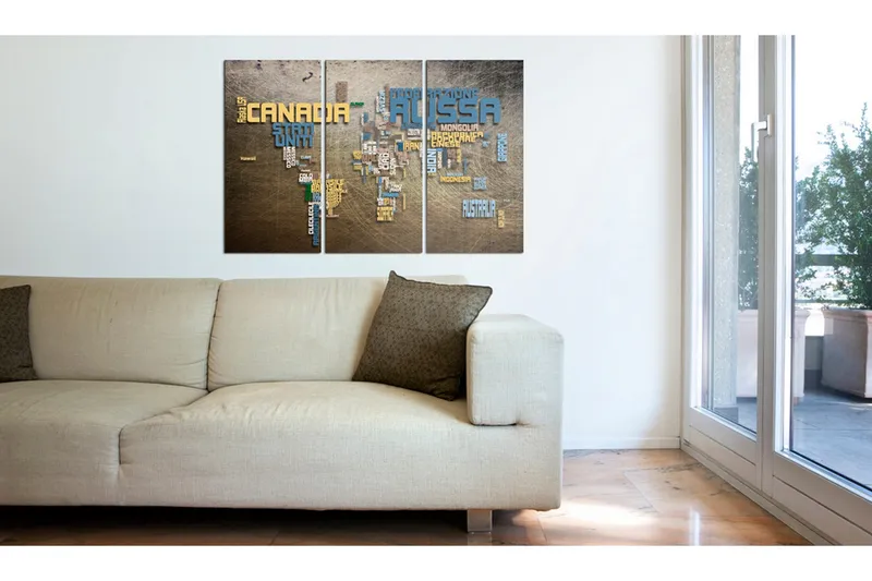 Billede Kort Over Verden Italiensk Sprog Triptych 60x40 - Artgeist sp. z o. o. - Boligtilbehør - Billeder & kunst - Billeder på lærred