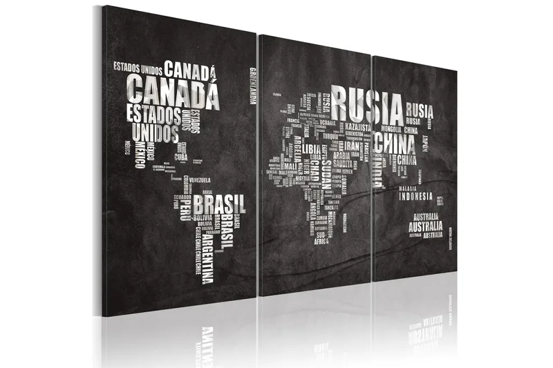 Billede Kort over verden (spansk) Triptyk 90x60 - Artgeist sp. z o. o. - Boligtilbehør - Billeder & kunst - Billeder på lærred