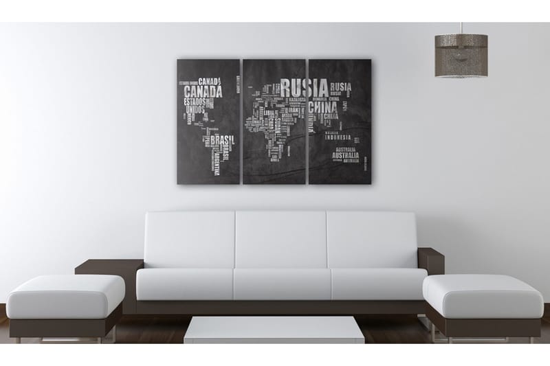 Billede Kort Over Verden Spanske Sprog Triptych 60x40 - Artgeist sp. z o. o. - Boligtilbehør - Billeder & kunst - Billeder på lærred