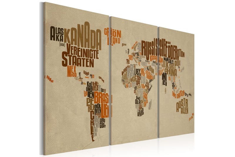 Billede Kort over verden (tysk) Triptych 90x60 - Artgeist sp. z o. o. - Boligtilbehør - Billeder & kunst - Billeder på lærred