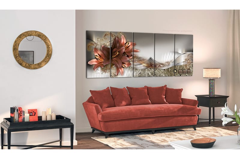 Billede Lilies And Abstraction 225x90 - Artgeist sp. z o. o. - Boligtilbehør - Billeder & kunst - Billeder på lærred