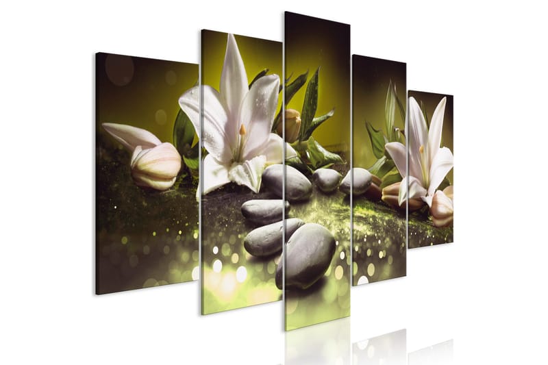 Billede Lilies And Stones 5 Parts Wide Green 100x50, Artgeist sp. z o. o.