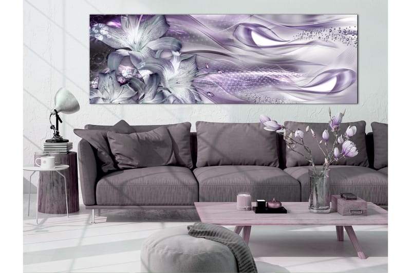 Billede Lilies And Waves 1 Part Narrow Pale Violet 135x45 - Artgeist sp. z o. o. - Boligtilbehør - Billeder & kunst - Billeder på lærred