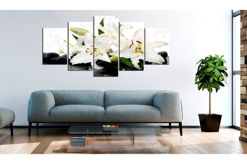 Billede Lilies And Zen Stones 100x50 - Artgeist sp. z o. o. - Boligtilbehør - Billeder & kunst - Billeder på lærred