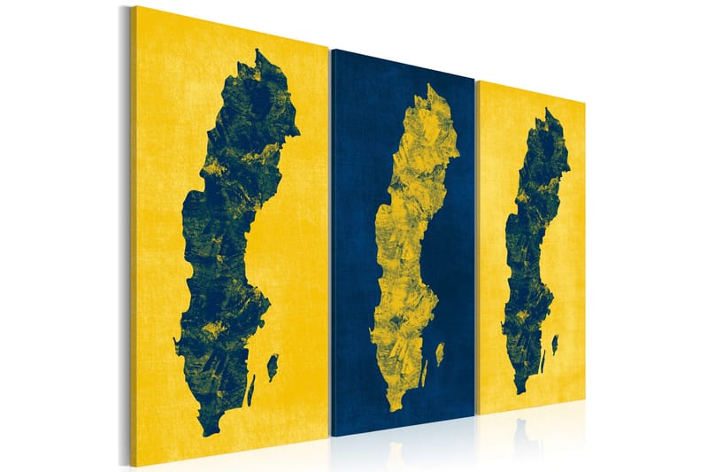 Billede Malet Kort Over Sverige Triptyk 120x80, Artgeist sp. z o. o.