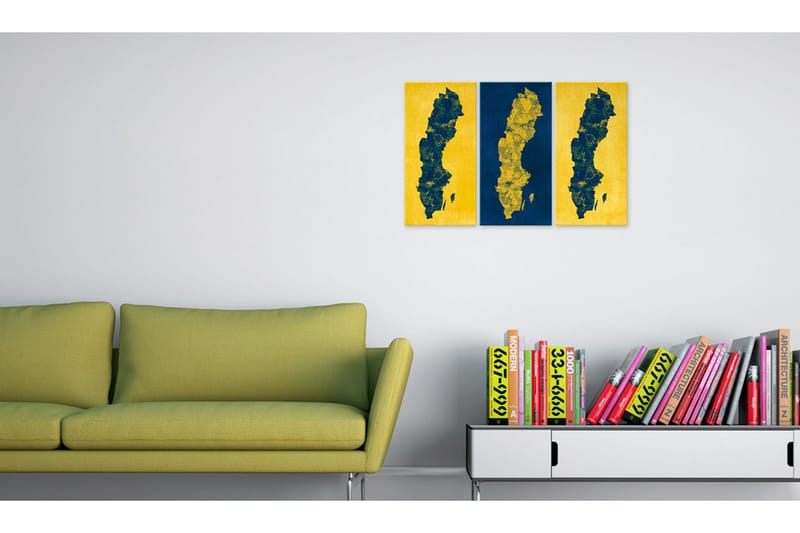 Billede Malet Kort Over Sverige Triptyk 60x40 - Artgeist sp. z o. o. - Boligtilbehør - Billeder & kunst - Billeder på lærred