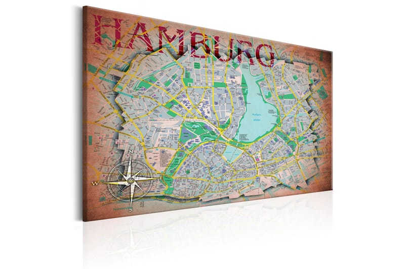 Billede Map of Hamburg 120x80 - Artgeist sp. z o. o. - Boligtilbehør - Billeder & kunst - Billeder på lærred