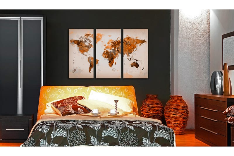 Billede Map Of The World Desert Storm Triptych 120x80 - Artgeist sp. z o. o. - Boligtilbehør - Billeder & kunst - Billeder på lærred