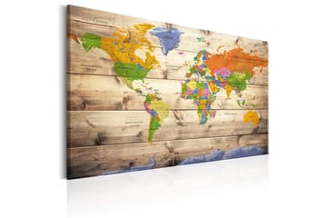 Billede Map on wood: Colourful Travels 120x80 - Artgeist sp. z o. o. - Boligtilbehør - Billeder & kunst - Billeder på lærred