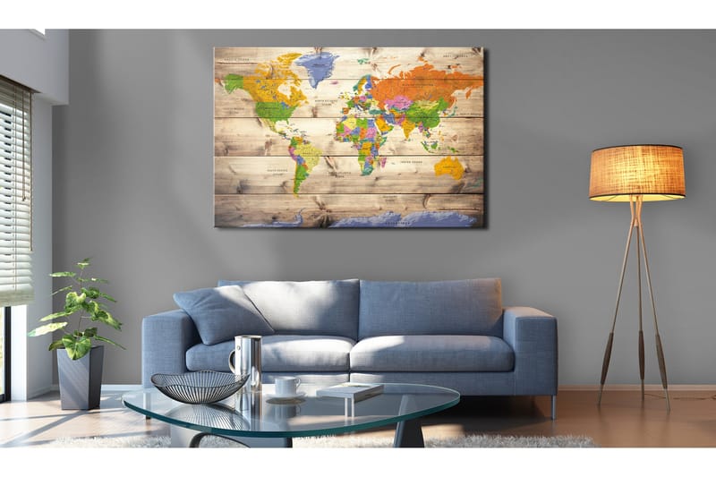 Billede Map on wood: Colourful Travels 60x40, Artgeist sp. z o. o.