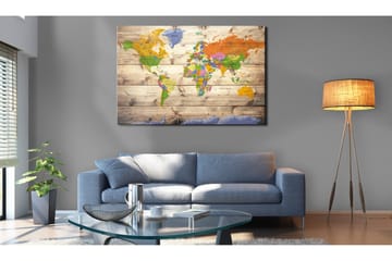 Billede Map on wood: Colourful Travels 90x60 - Artgeist sp. z o. o. - Boligtilbehør - Billeder & kunst - Billeder på lærred