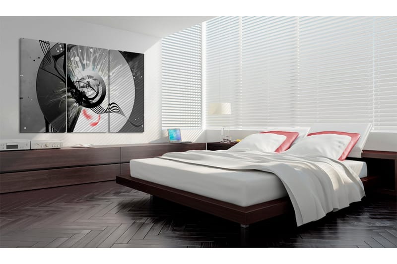 Billede Metal Circle & Red Feathers 120x80 - Artgeist sp. z o. o. - Boligtilbehør - Billeder & kunst - Billeder på lærred