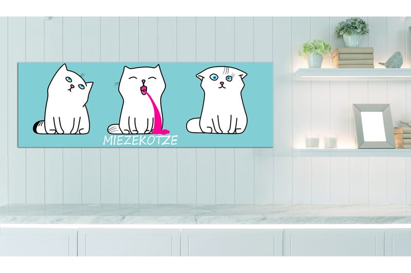 Billede Miezekotze Cat Trio Blue 150x50 - Artgeist sp. z o. o. - Boligtilbehør - Billeder & kunst - Billeder på lærred