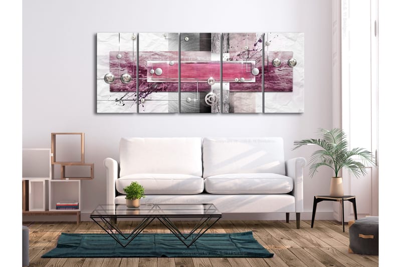Billede Mysterious Mechanism 5 Parts Narrow Pink 225x90 - Artgeist sp. z o. o. - Boligtilbehør - Billeder & kunst - Billeder på lærred