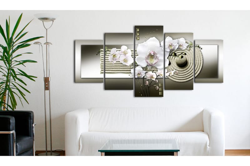 Billede Orchid And Zen Garden In Grey 100x50 - Artgeist sp. z o. o. - Boligtilbehør - Billeder & kunst - Billeder på lærred